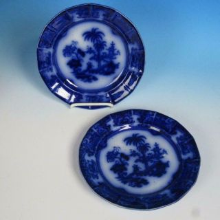 Flow Blue Ironstone - Boote Shapoo - 2 Luncheon Or Salad Plates - 8½ Inches