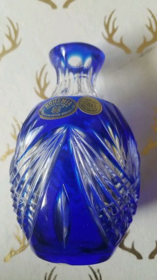 Bohemia Lead Crystal Hand Cut Blue Vase,  Made In Czech Republic,  4 " Tall