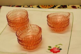 Arcoroc France Glass Rosaline Pink Swirl 5 " Salad Fruit Dessert Bowls Set Of 12