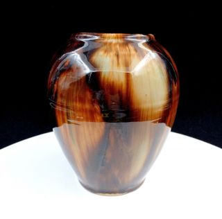 Brush Mccoy Art Pottery Brown And Cream Onyx Glaze 6 3/8 " Urn/vase 1930 