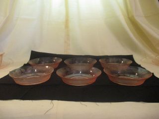 Set Of 6 Pink Depression Glass " Dogwood " 5 1/2 " Cereal Bowls
