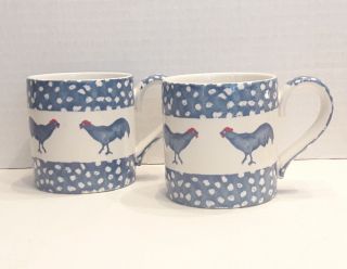 2 Burleigh Chanticleer Mugs Blue Rooster 3 1/8 "