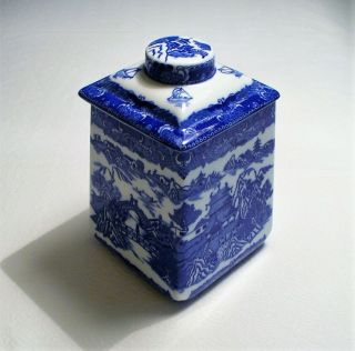 Ringtons Limited Square Tea Caddy Asian Blue Willow Lidded Biscuit Canister Jar