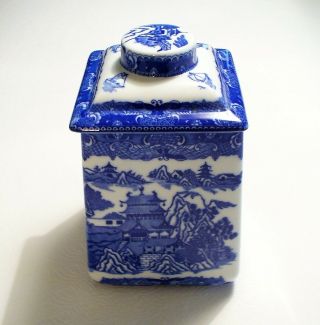 RINGTONS LIMITED Square TEA CADDY Asian BLUE WILLOW Lidded BISCUIT CANISTER Jar 3
