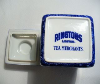 RINGTONS LIMITED Square TEA CADDY Asian BLUE WILLOW Lidded BISCUIT CANISTER Jar 7