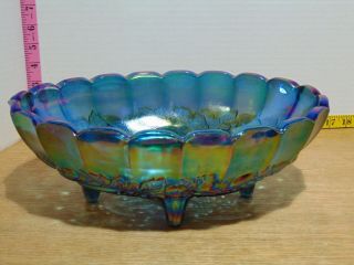 Blue Carnival Glass Four Footed Oval Fruit Bowl Harvest Grape 12 " X8 1/2 " X4 3/4 "