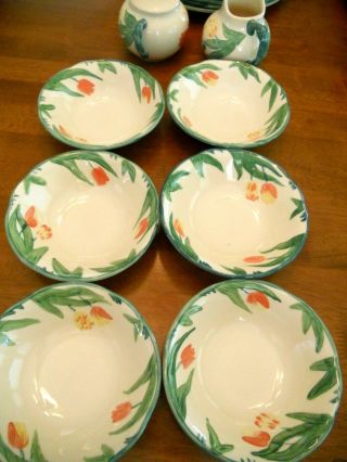 Set Of 6 Vintage Franciscan England Pottery Tulip China Fruit Bowls 5 3/4 "