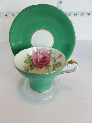 Aynsley Corset Green Cup And Saucer With Large Red Rose