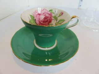 AYNSLEY CORSET GREEN CUP AND SAUCER WITH LARGE RED ROSE 7