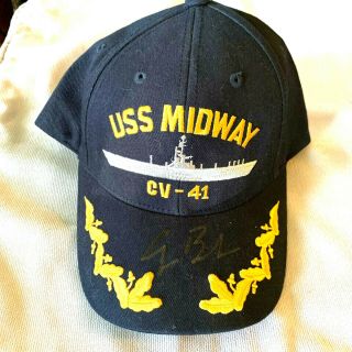 President George Hw Bush Autographed Cap Rare Uss Midway Signed Navy Real Hat