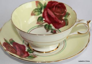 Romantic Red Rose On Yellow Tea Cup And Saucer Made In England By Paragon Signed