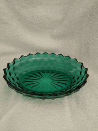 Vintage Emerald Green Saw Tooth Heavy Cut Glass Oval Bowl 10.  0 " Long X 7.  0 " Wide