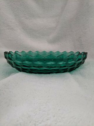 Vintage Emerald Green Saw Tooth Heavy Cut Glass Oval Bowl 10.  0 