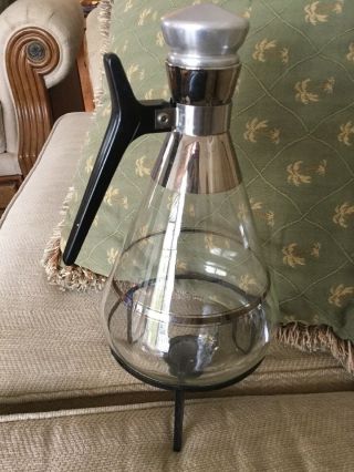 Vintage Glass & Iron Coffee Tea Carafe Pot Server Pitcher & Lid & Warmer Stand