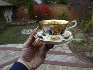 Rare Royal Albert Treasure Chest Series Heavy Gold Big Flowers Teacup Rare Nr