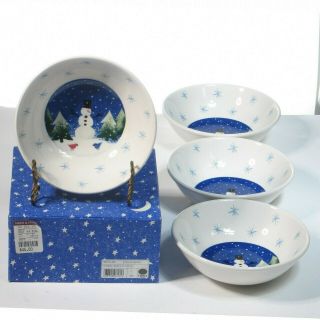 4 Nikko Winter Wonderland Christmas Snowman Skating Cereal Bowls 6.  5 " 1998
