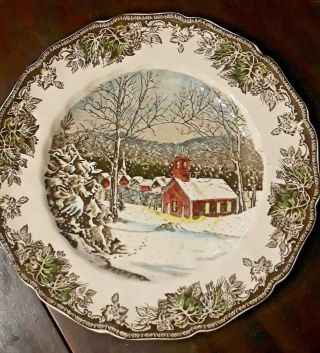 Set Of 3 Johnson Brothers Friendly Village The School House Dinner Plates 9 3/4 "