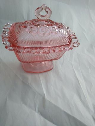 Old Colony Open Lace Pink Depression Glass Pedestal Lidded Candy Dish