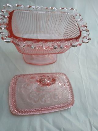 Old Colony Open Lace Pink Depression Glass Pedestal Lidded Candy Dish 3