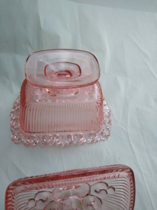 Old Colony Open Lace Pink Depression Glass Pedestal Lidded Candy Dish 5