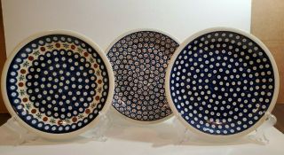 3 Boleslawiec Polish Pottery 9 1/2” Plate,  Handmade,  Ceramika Bona