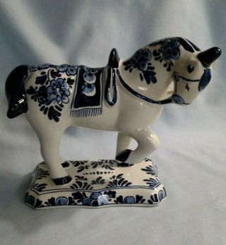 Delft Blauw Horse Figurine - Made In Holland - Blue And White