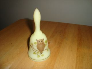 Green Custard Fenton Bell With Hand Painted Owl