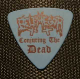 Belohegor Guitar Pick - Red Print On Blue Conjuring The Dead