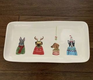 Rae Dunn Holiday Christmas Mistletoe Serving Tray Platter Dogs Artisan