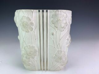 Vintage Consolidated Glass White Frosted Floral Motif Studio Art Glass Vase