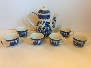 Churchill Blue Willow Tea Set Made In England Teapot Cups