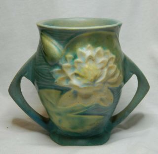 Vintage Roseville Water Lily Art Pottery 71 - 4 Blue Water Lily Vase 4 "