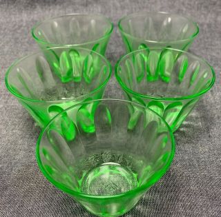 Vintage Hazel Atlas Green Depression Glass Custard Dessert Cups (5) 1/4 Cup Size