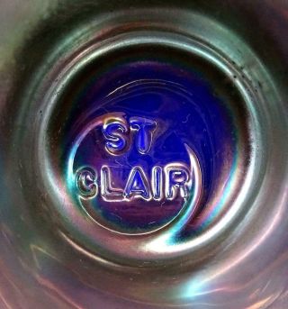 JOE ST.  CLAIR SIGNED COBALT CARNIVAL GLASS WREATH & CHERRIES 2 1/2 