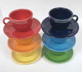 Homer Loughlin Fiestaware Fiesta Ware Teacup Cup Saucer Set 12 Piece Rainbow