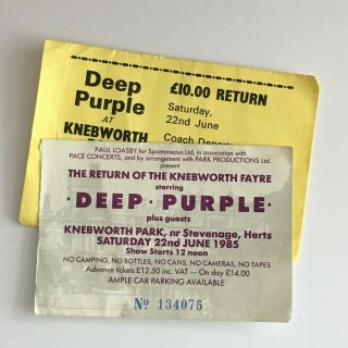 Deep Purple - 22/06/1985 Knebworth Concert Ticket Stub
