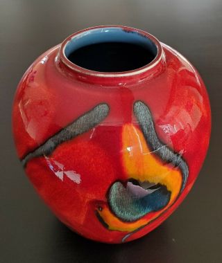 Poole Volcano Lava Pottery Vase Red,  Blue And Orange