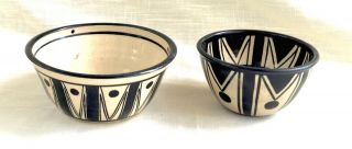 Pair Vintage Hand Thrown Studio Art Pottery Bowls - Black & White Signed Polly