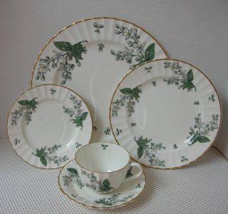 Valencia Royal Worcester 5 Pc Place Setting (s) China England Green Leaf Rw Val