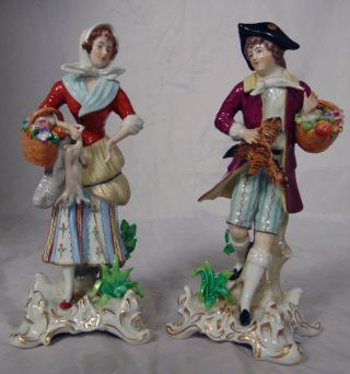 Fine Pair German Sitzendorf Porcelain Figures Peasant Game