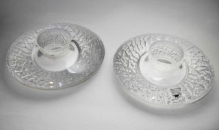Pair Orrefors Glass Discus " Ice " Votive Candle Holders Designed By Lars Hellsten