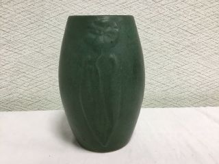 Antique Zanesville Matte Green Arts And Crafts Pottery Vase 8 5/8 Inch