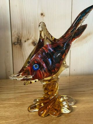 Vintage Stunning Murano Art Glass Fish Sculpture Figurine 9 3/4 " Tall