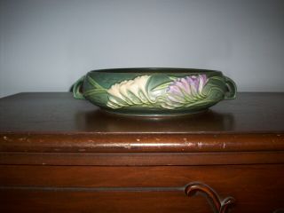 Vintage Roseville Pottery 2 Handled Green Console Bowl Freesia Pattern 465 - 8 "