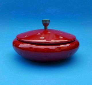 Royal Haeger Red Dimpled Round Candy Box Bowl W/ Lid R1579 - S Mid Century Modern