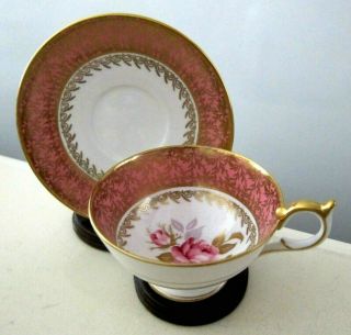 Aynsley Teacup Pink Cabbage Rose Gold Gild Saucer Tea Cup England