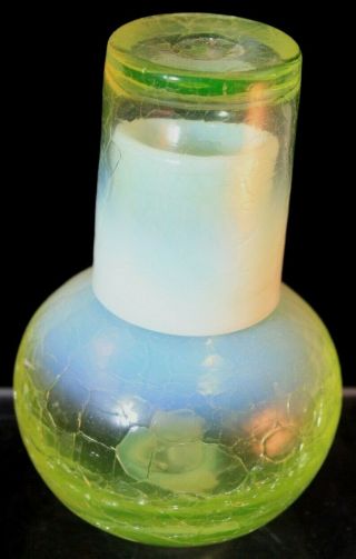 Vaseline Glass Tumble Up Set.  Opalescent.  Crackle Pattern.  By Gibson.