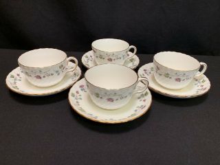 Minton " Dryden " Pattern S - 716 Set Of 4 Cups & Saucers 2 1/4 " Tall