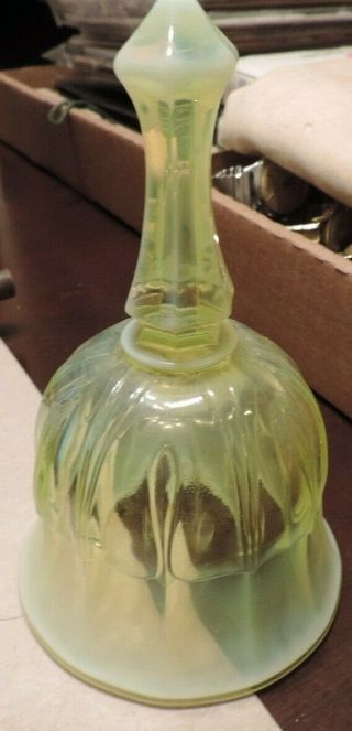 Vintage Fenton Art Glass Vaseline Opalescent Ribbed Paneled Bell From Estate