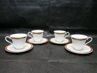 Set For 4 Vintage 1996 Royal Doulton Tennyson Footed Coffee Tea Cup & Saucer